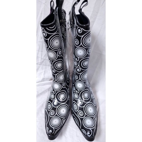 BLAZIN ROXX Layla Sz 7 Rain Boots Black White Outdoor Chore Cowgirl Boot 58106 - Picture 1 of 16